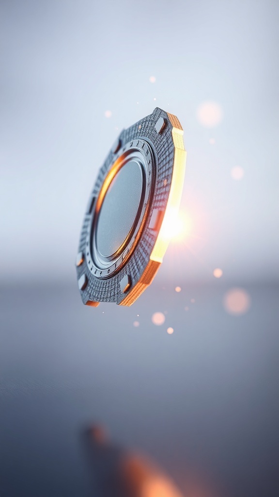 3D animated chip spinning with reflections and highlights on a gradient background.